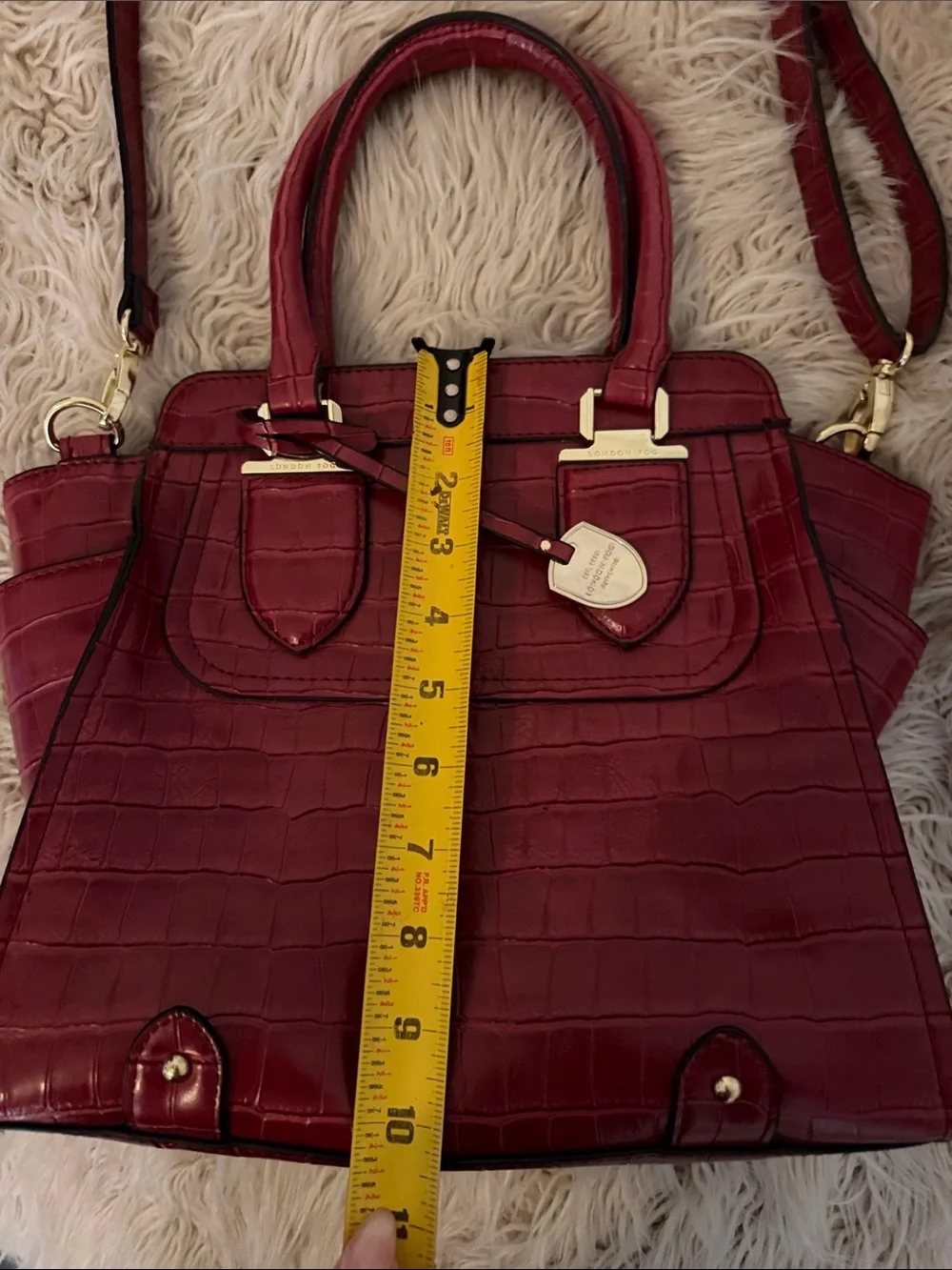 London Fog Red Croc-Embossed Satchel with Gold Hardware